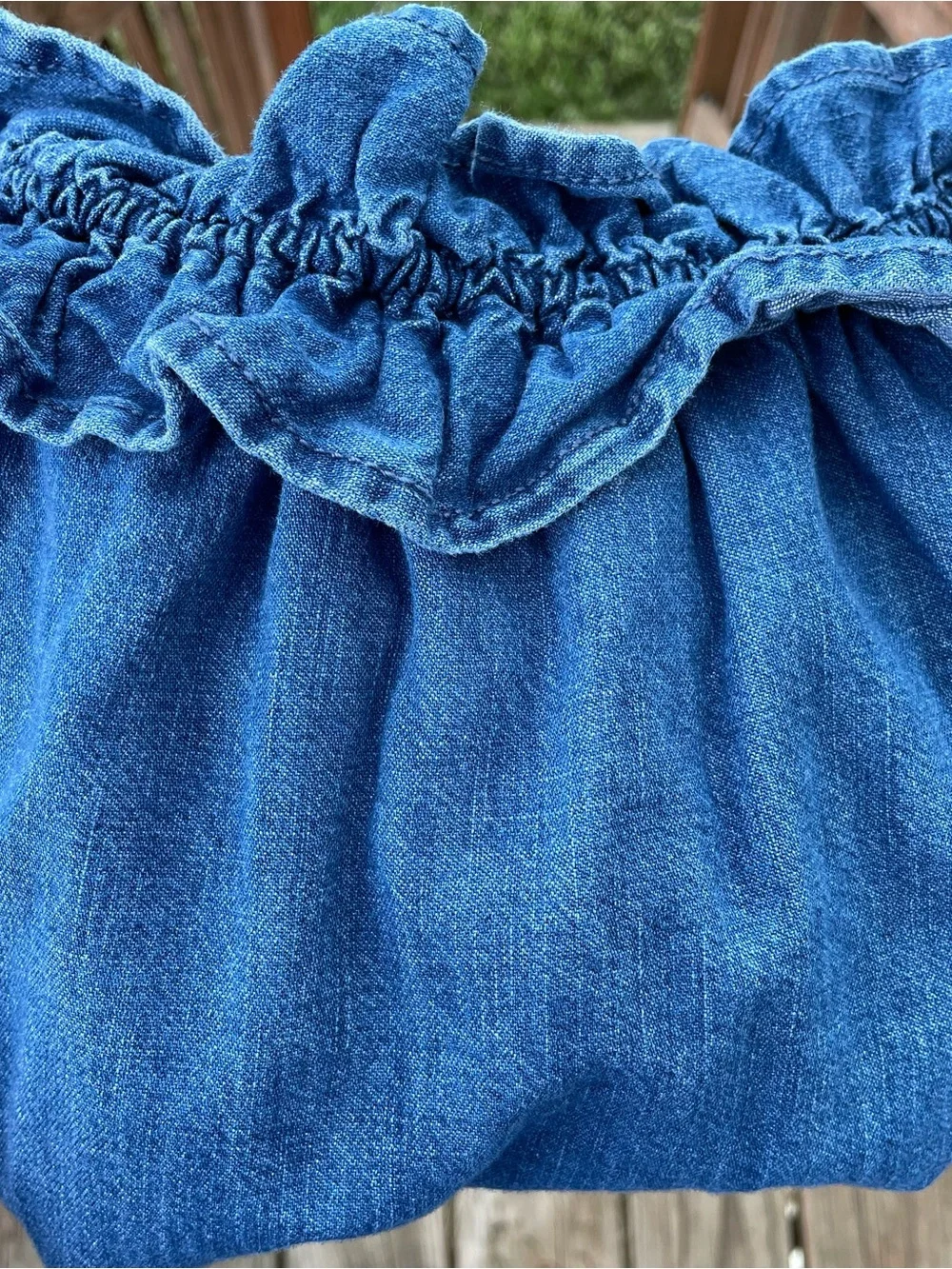 Free People Ruffle Denim Short Sleeve Blouse